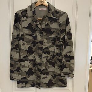 Green and Black Utility Jacket with Camouflage Print